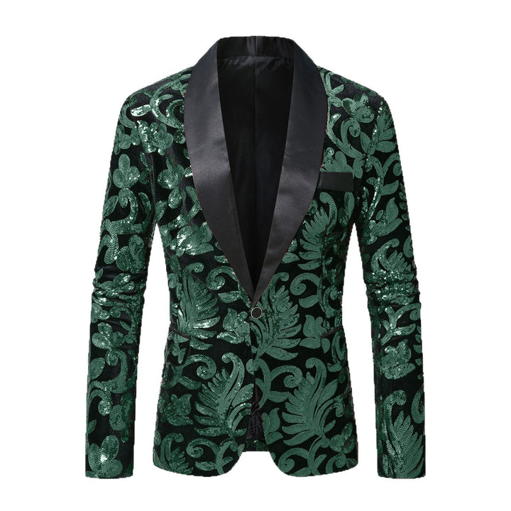 Herren eleganter Pailletten-Blazer im luxuriösen floralem Design Echoarchiv