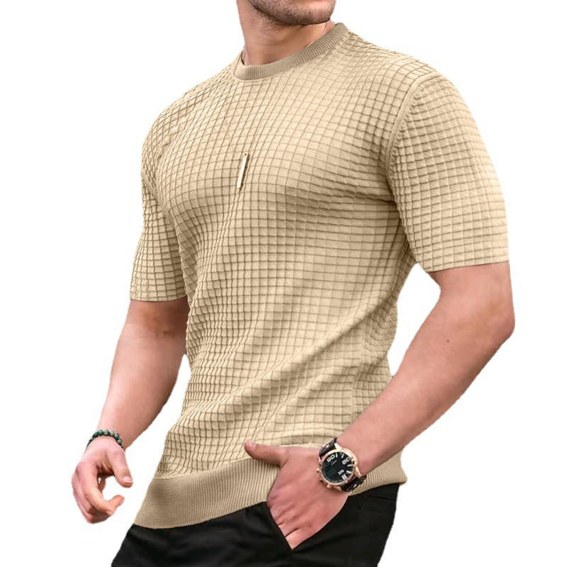 Herren nan Waffelstruktur-Kurzarm-Strickshirt mit schmaler Passform und elastischem Rippsaum Echo Archiv