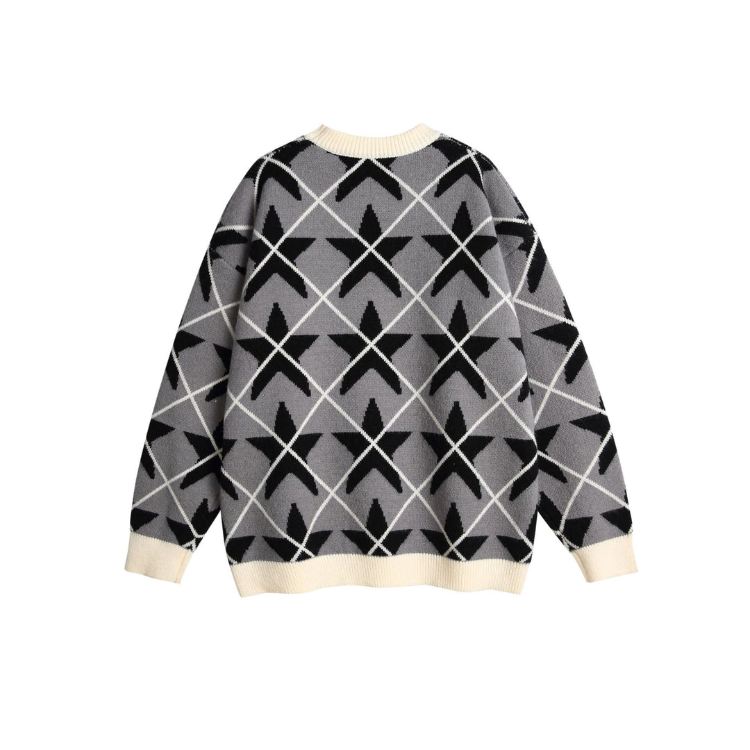 Unisex Grobgestrickter Rundhals-Pullover mit Stern‑Jacquard Echoarchiv