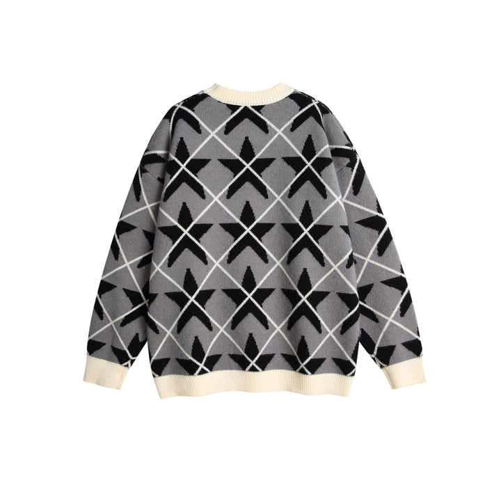 Unisex Grobgestrickter Rundhals-Pullover mit Stern‑Jacquard Echoarchiv