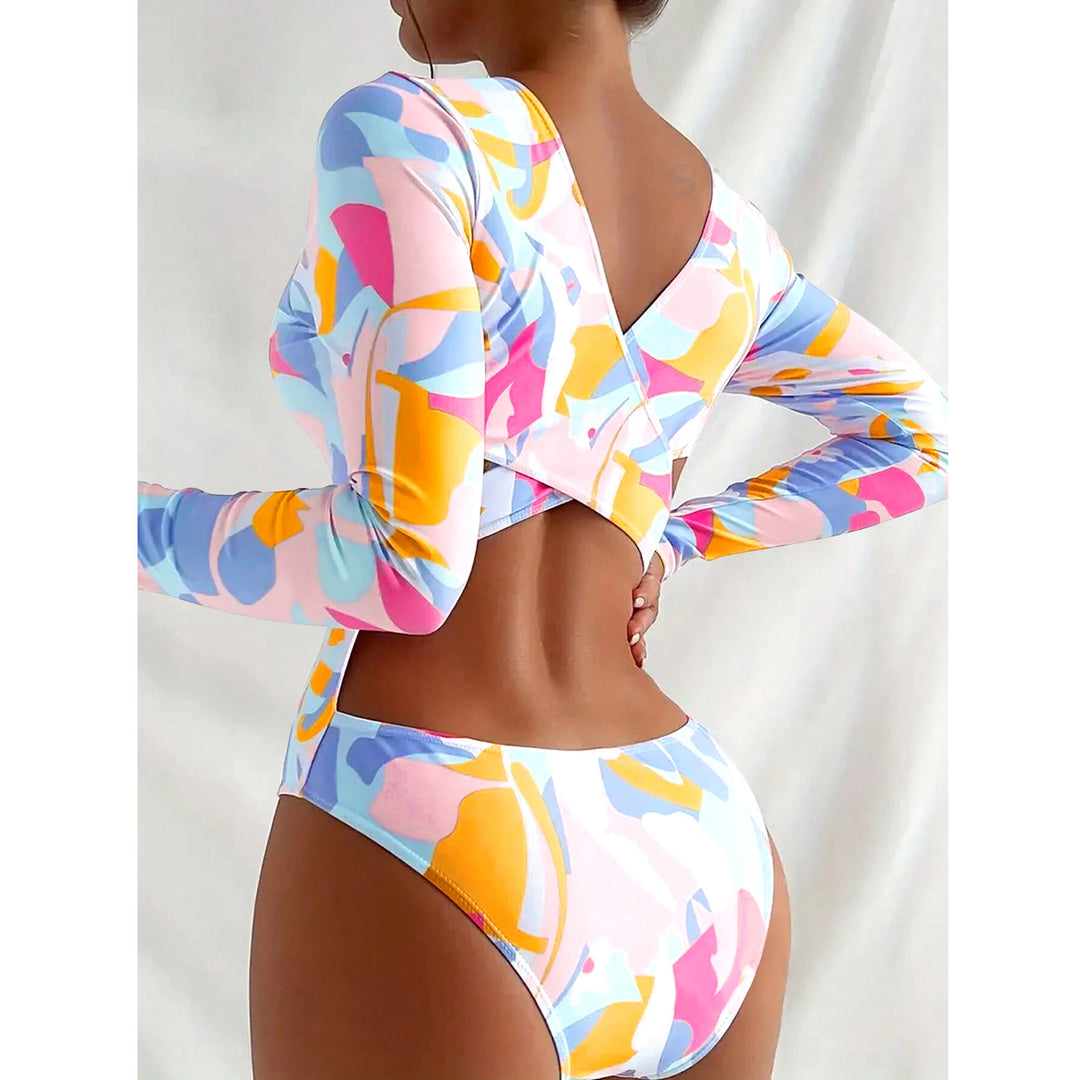 Damen Sportlicher Langarm-Badeanzug mit buntem Muster Echo Archiv