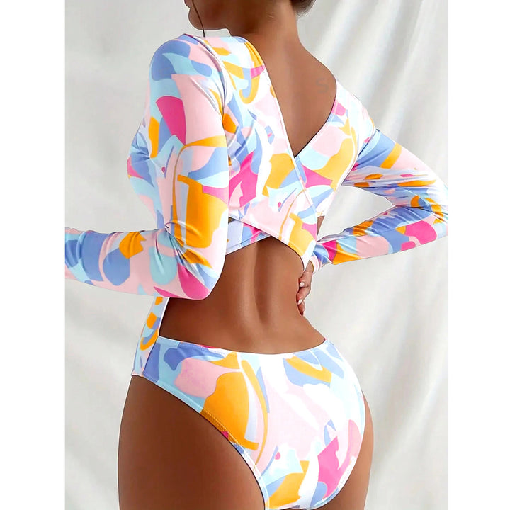 Damen Sportlicher Langarm-Badeanzug mit buntem Muster Echo Archiv