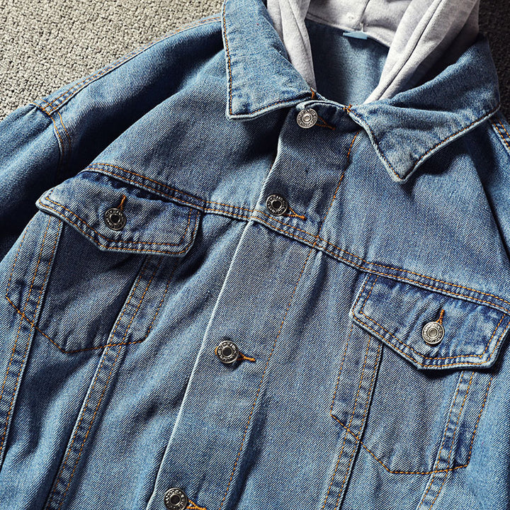 Herren Lässige Denimjacke mit integrierter Kapuze Echoarchiv