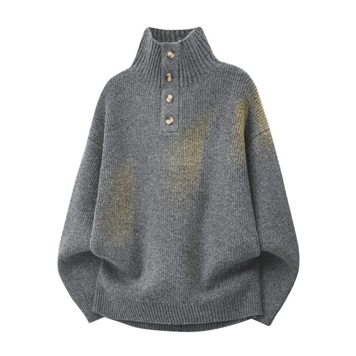 Damen Oversize Grobstrick-Pullover mit Knopfleiste am Stehkragen und Raglanärmeln Echoarchiv