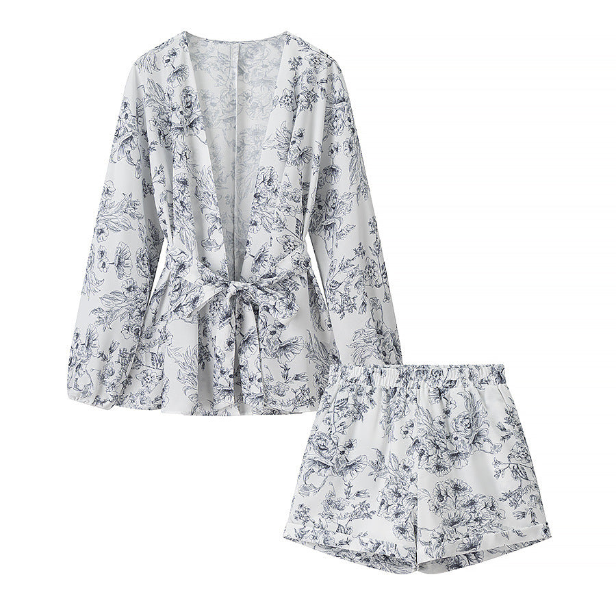 Damen nan Kimono-Shorty-Set aus leichtem Viskosemix mit Bindegürtel und elastischer Taille Echo Archiv