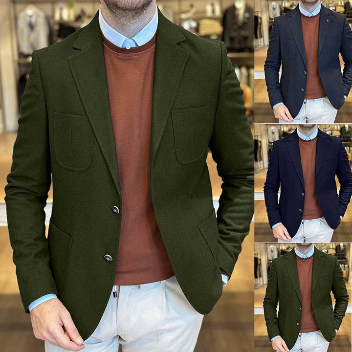 Herren Eleganter Wildlederblazer mit doppelter Knopfleiste und praktischen Taschen Echoarchiv
