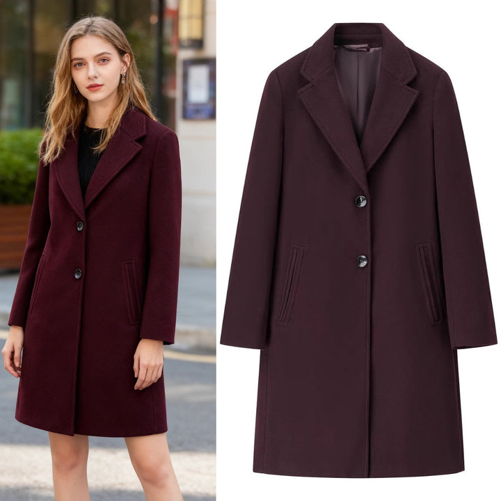Damen Longline Einreihiger Wollmix-Mantel mit Reverskragen und Leistentaschen Echo Archiv
