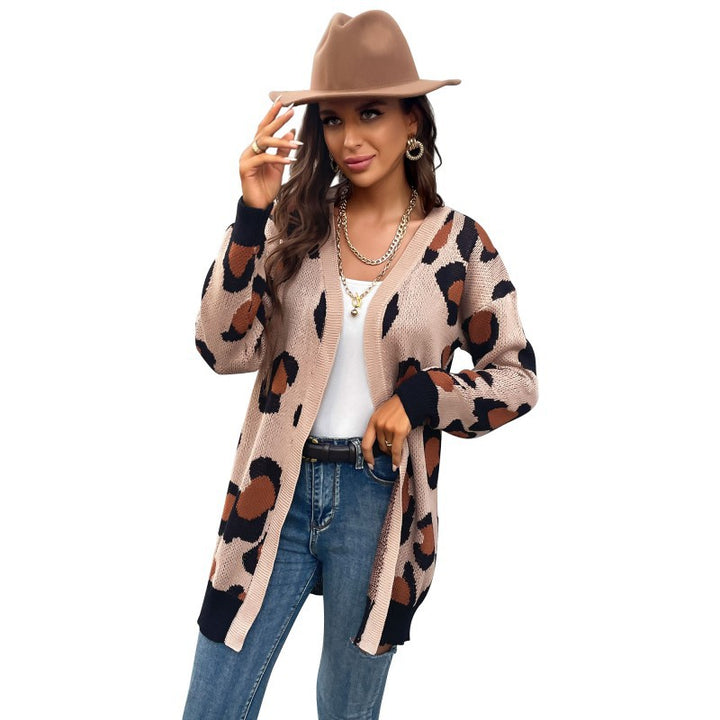 Damen Longline Cardigan im Leo-Jacquard mit offener Front und Rippbündchen – Veloura