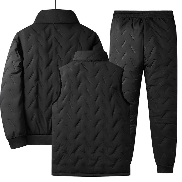 Herren Dreiteiliges gestepptes Winter-Set mit Teddyfutter — Stehkragenjacke, wattierte Weste & Thermohose Echo Archiv