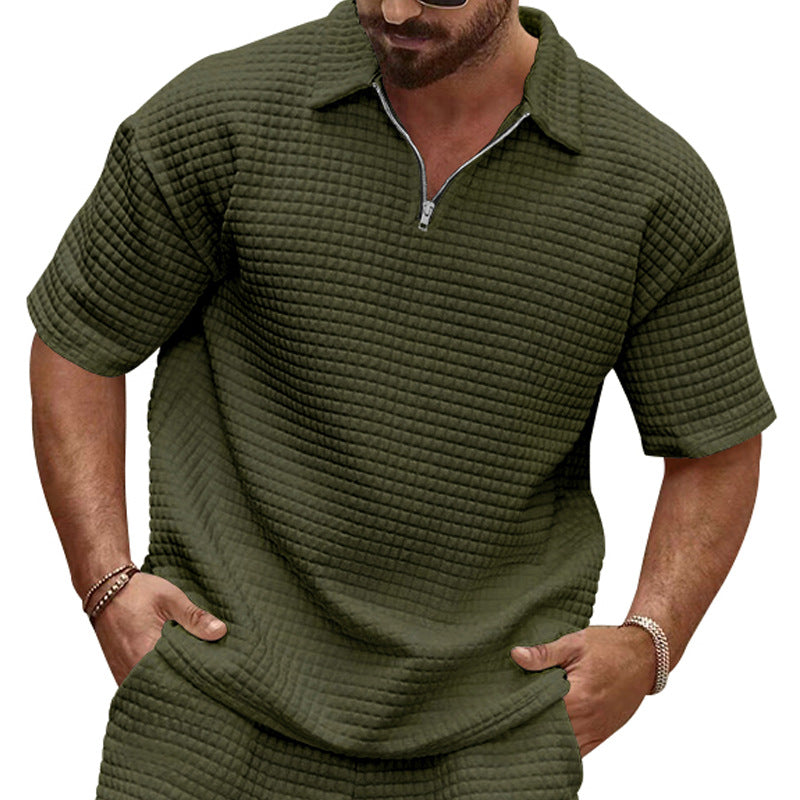 Herren lässiges Poloshirt mit strukturiertem Obermaterial und Kurzreißverschluss Echoarchiv