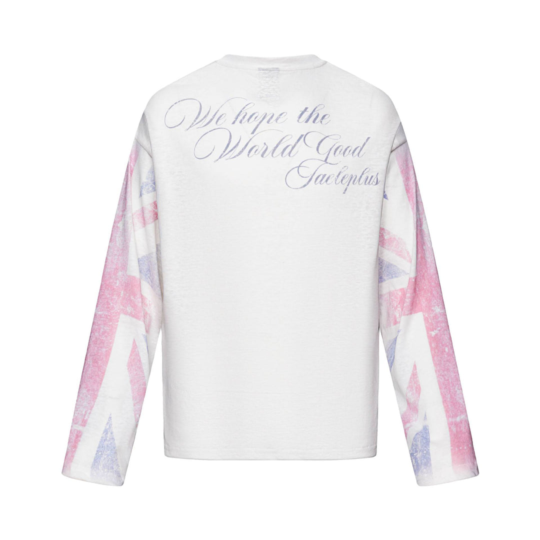 Unisex Langärmeliges Henleyshirt mit Brusttasche und Vintage-Flag-Print Echoarchiv