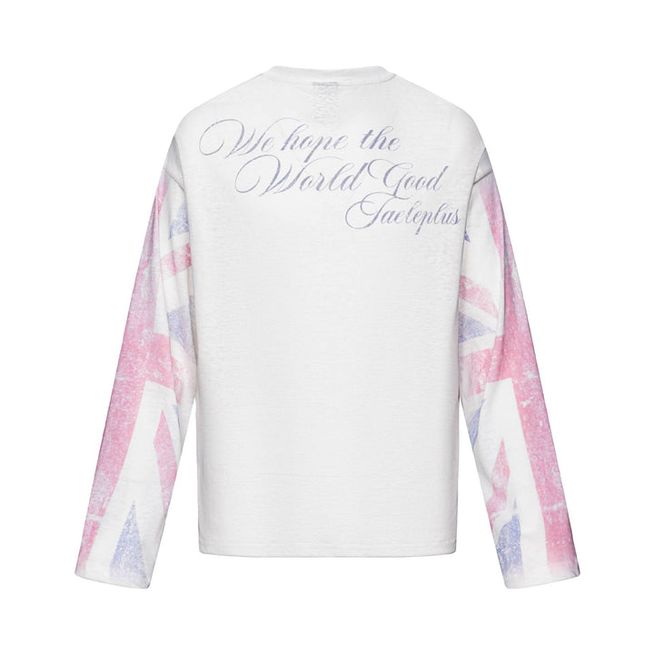 Unisex Langärmeliges Henleyshirt mit Brusttasche und Vintage-Flag-Print Echoarchiv