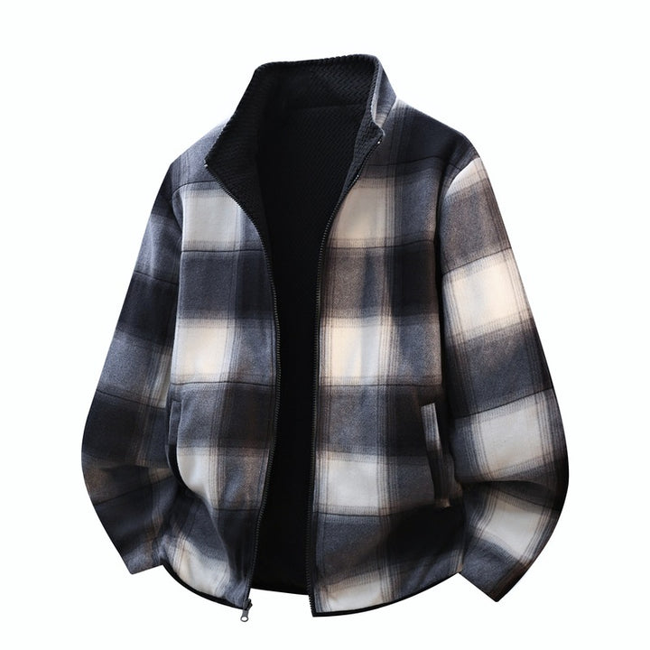 Herren strukturierte Fleece-Overlay-Jacke mit kontrastierender Brusttasche und Zwei-Wege-Reißverschluss – Taviero