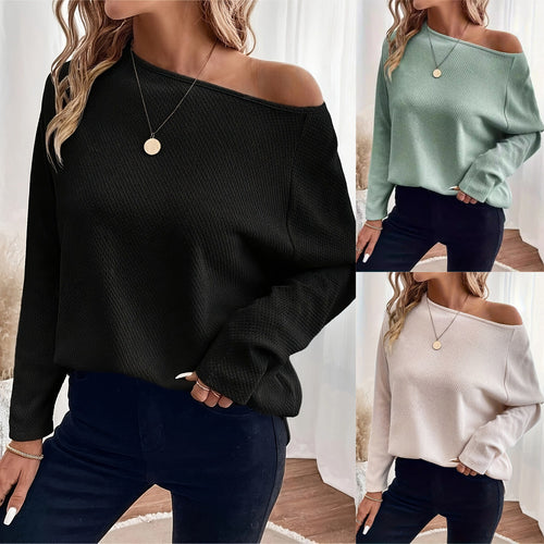 Damen Leichter Strukturstrick-Pullover mit U-Boot-Ausschnitt und legerer Passform Echoarchiv