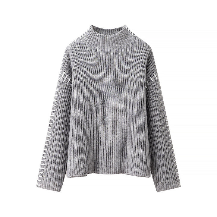 Damen nan Grobstrick-Oversize-Pullover mit hoher Rollkragenkante und Zierstich-Ärmeln Echo Archiv