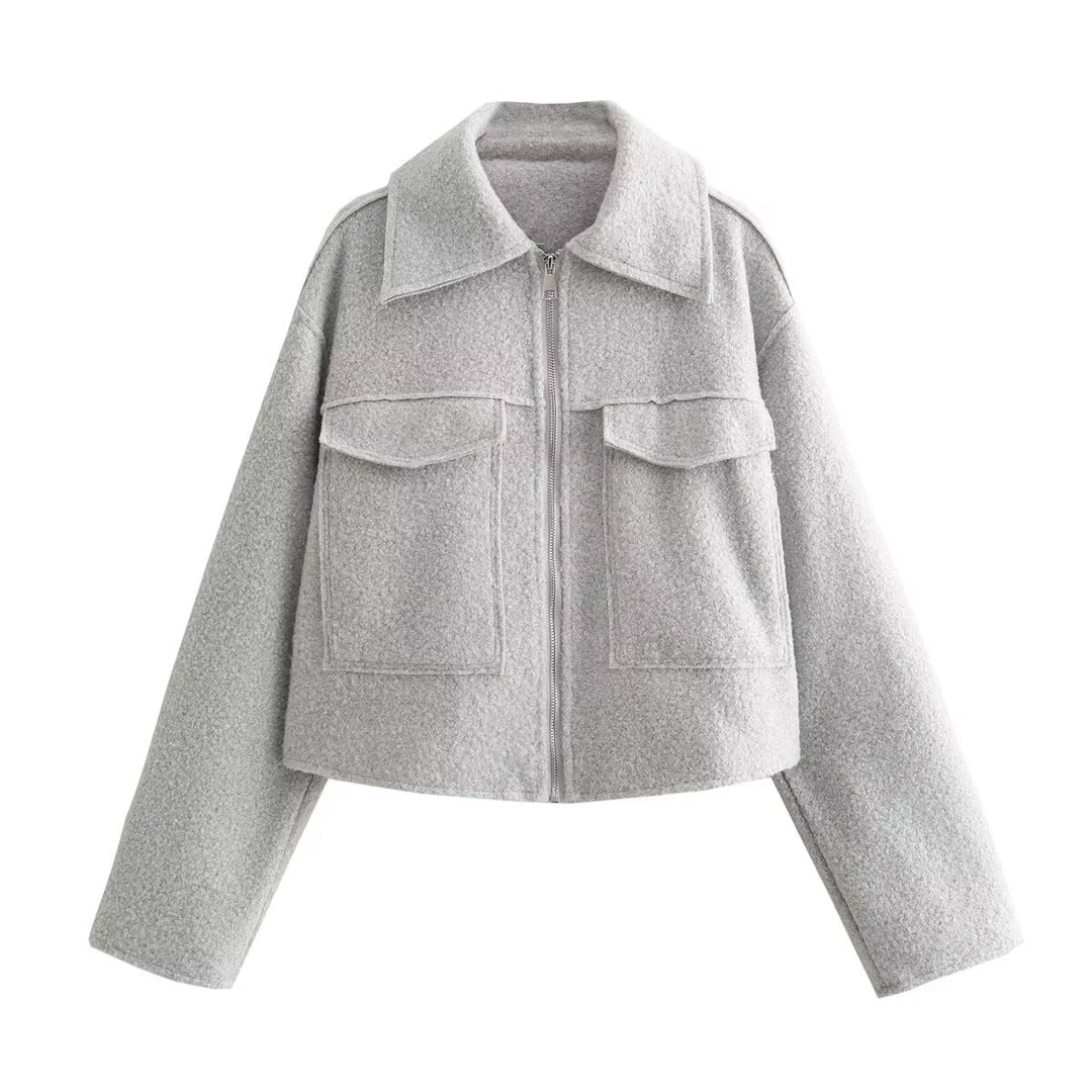 Damen Boxy-Cropped-Jacke aus Bouclé‑Wollmix mit Hemdkragen und aufgesetzten Pattentaschen Echo Archiv