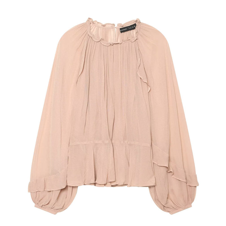Damen Gerüschte Plissee‑Chiffonbluse mit Stehkragen und Ballonärmeln Echo Archiv