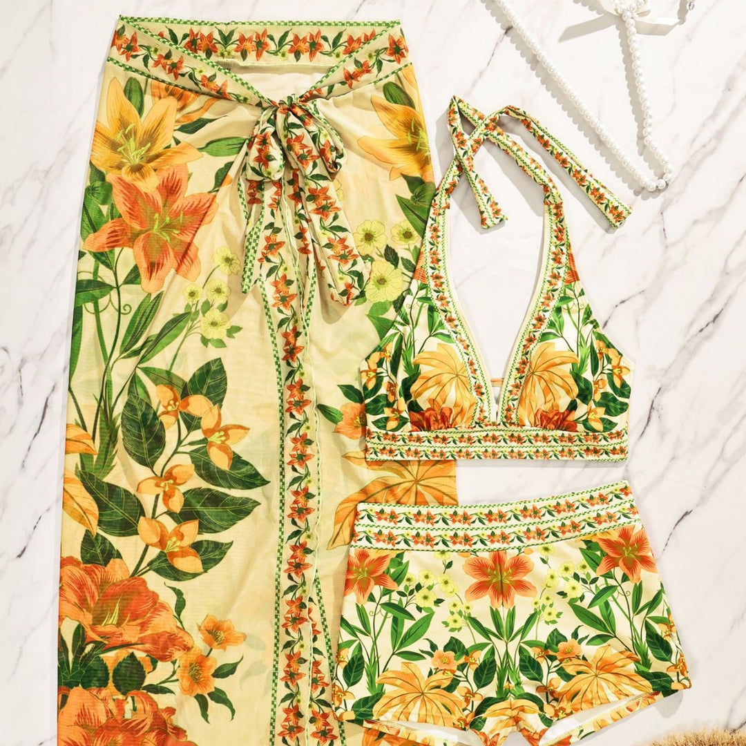 Damen Bikiniset mit floralem langen Überwurf Echo Archiv