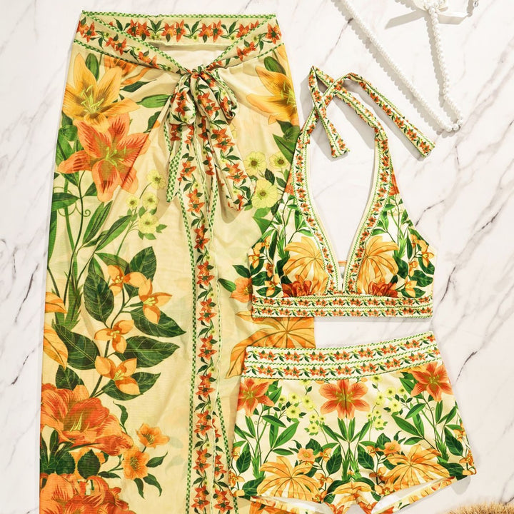 Damen Bikiniset mit floralem langen Überwurf Echo Archiv