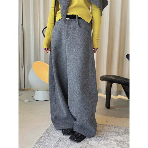 Damen Weite Wollmix-Palazzohose mit hoher Taille, Bundfalten und Eingrifftaschen Echoarchiv