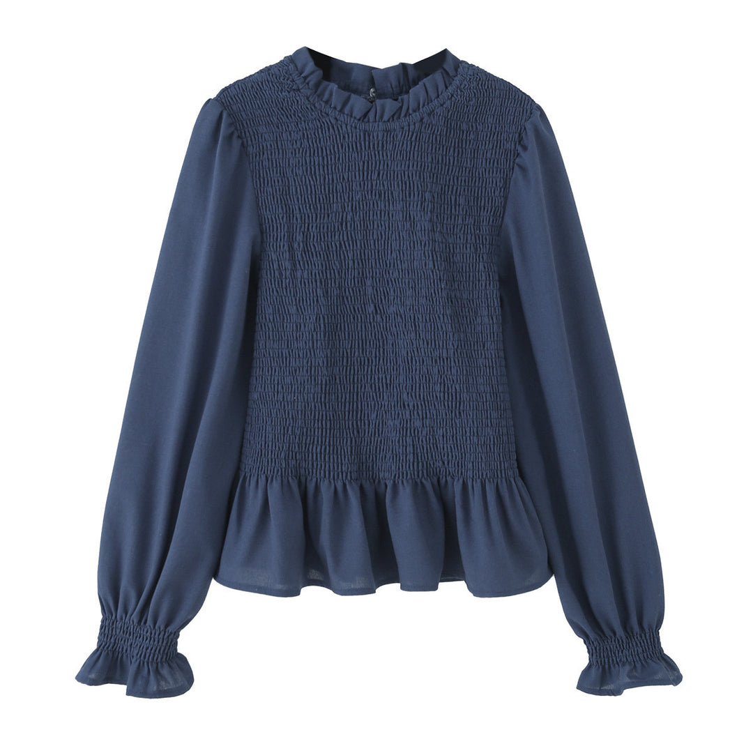 Damen 10+ leichtes Smock‑Blusenshirt mit Rüschenkragen, Ballonärmeln und Schößchen Echo Archiv