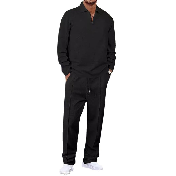 Unisex nan Waffelstruktur Freizeit-Set mit Halbzip-Poloshirt und elastischer Bundhose Echo Archiv