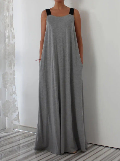 Damen luftiges Maxikleid mit verstellbaren Trägern und Taschen Echo Archiv