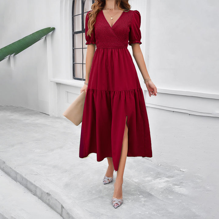 Damen Maxikleid mit hohem Schlitz und Puffärmeln Echo Archiv
