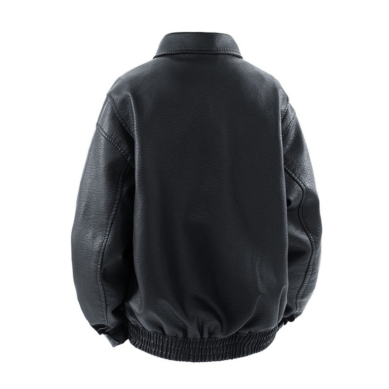 Herren Boxy Kunstleder-Flight-Jacke mit großen Pattenfronttaschen und elastischem Hüftbund Echoarchiv