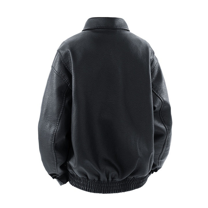 Herren Boxy Kunstleder-Flight-Jacke mit großen Pattenfronttaschen und elastischem Hüftbund Echoarchiv