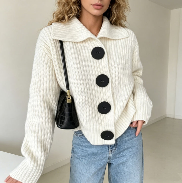 Damen Grobstrick-Cardigan mit breitem Umlegekragen – Veloura