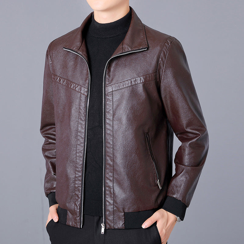 Herren Kunstleder-Bomberjacke im Aviator-Look mit Stehkragen und Reißverschluss Echoarchiv