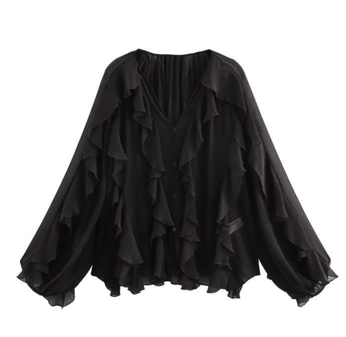 Damen Rüschenbluse mit weitem Schnitt und ballonartigen Ärmeln Echo Archiv