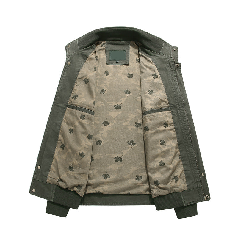 Herren Canvas-Fieldjacke im Bomberstil mit gerippten Bündchen, aufgesetzten Pattentaschen und bedrucktem Innenfutter Echoarchiv