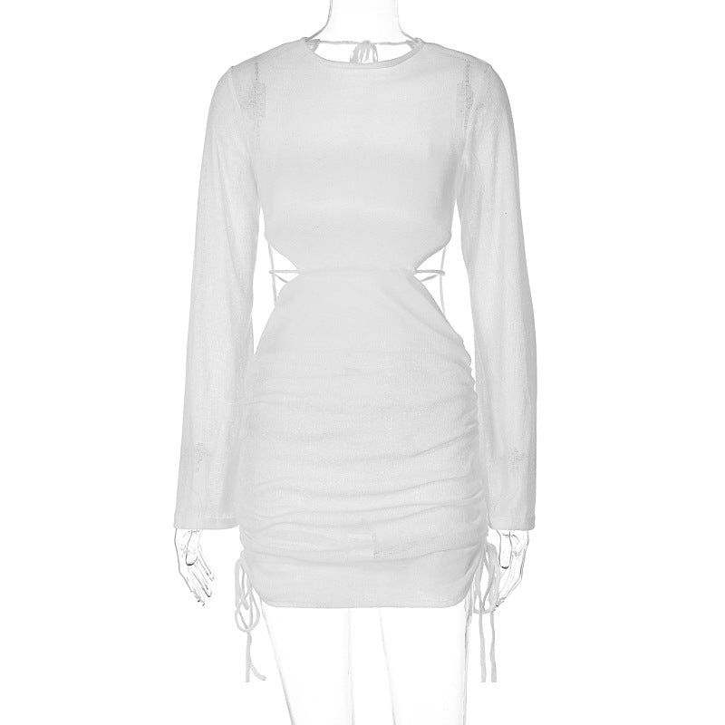 Damen kurzes Kleid mit durchscheinenden Einsätzen und seitlicher Raffung Echo Archiv