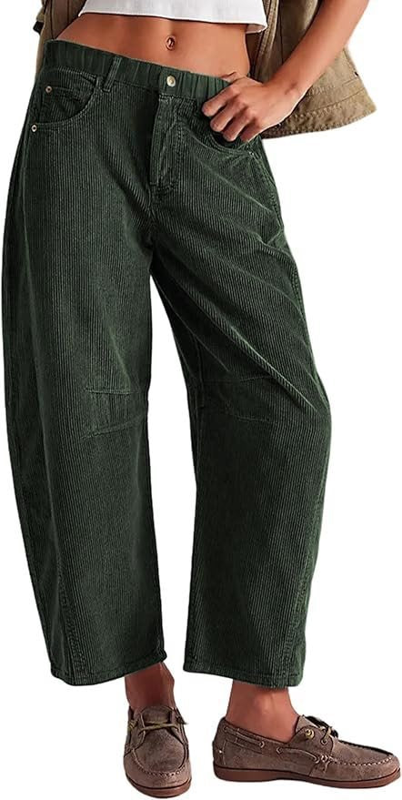 Damen Weite Cordhose mit hoher Taille, Cropped-Bein und Eingriffstaschen Echo Archiv