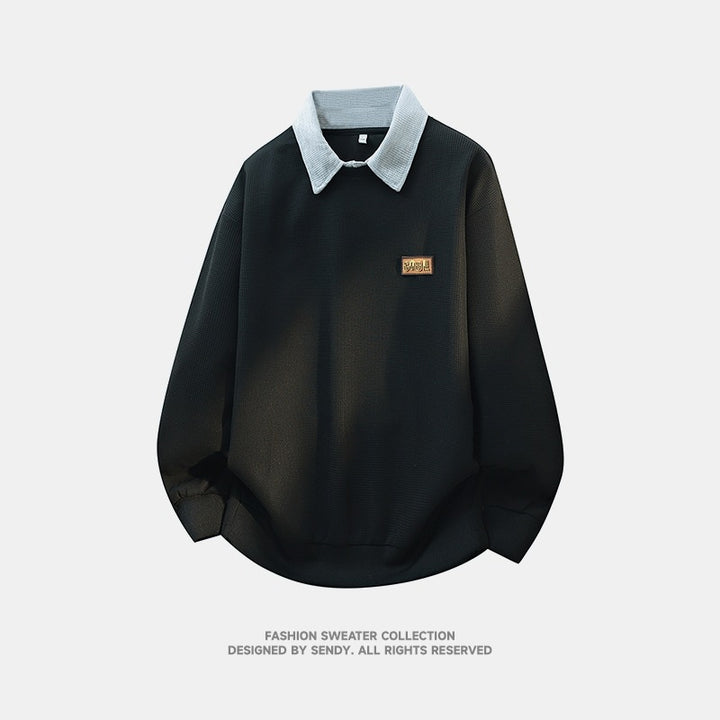 Herren Weitgeschnittenes Polo-Sweatshirt mit Kontrastkragen und Waffelstruktur Echoarchiv