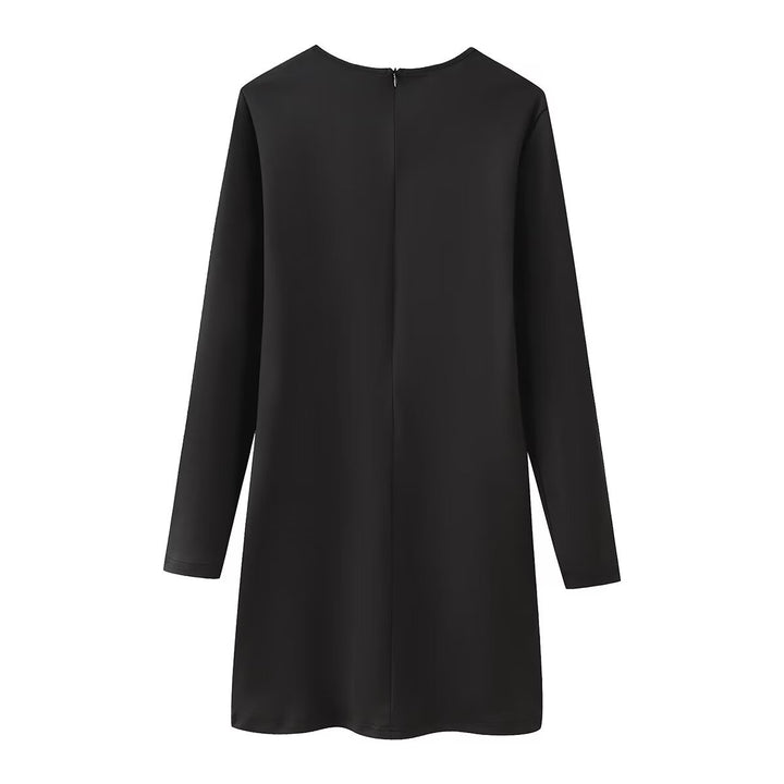 Damen schlichtes A-Linien Minikleid mit langen Ärmeln und verdecktem Rückenreißverschluss – Élara