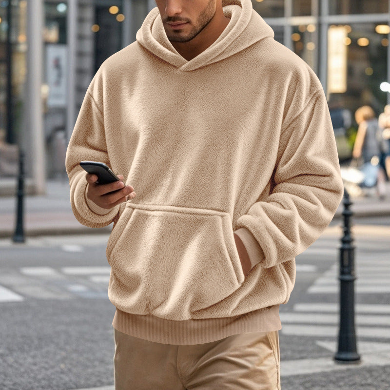 Herren nan kuscheliger Oversize-Fleece-Hoodie mit Kängurutasche und geripptem Saum Echo Archiv