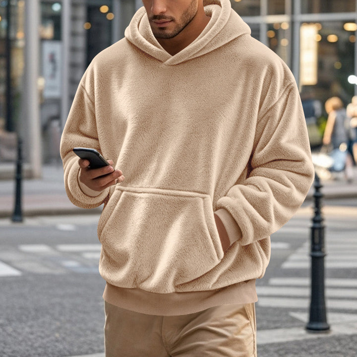 Herren nan kuscheliger Oversize-Fleece-Hoodie mit Kängurutasche und geripptem Saum Echo Archiv