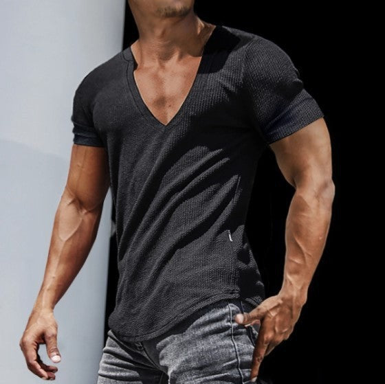 Herren V-Ausschnitt T-Shirt mit strukturierter Oberfläche – Marzano