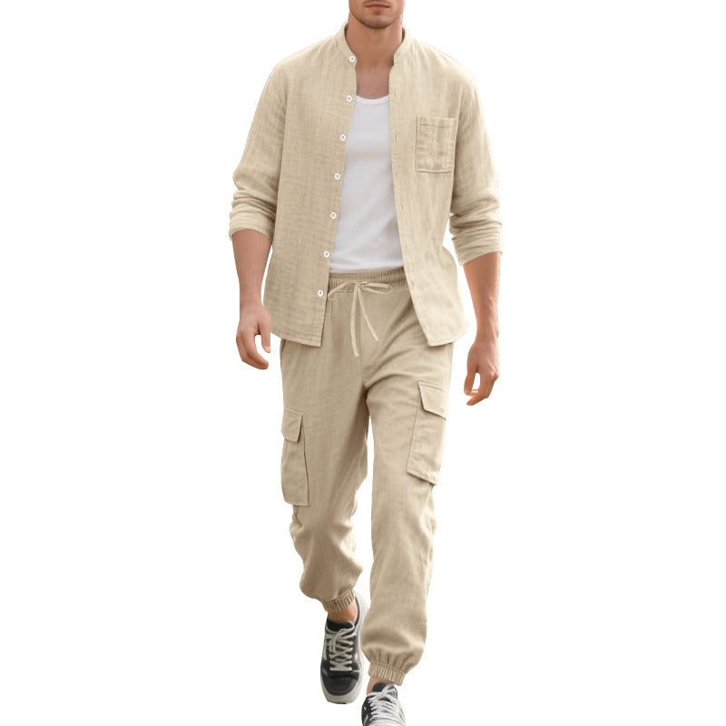 Herren lässige Cargo-Hose und leichte Overshirthemd-Set Echoarchiv