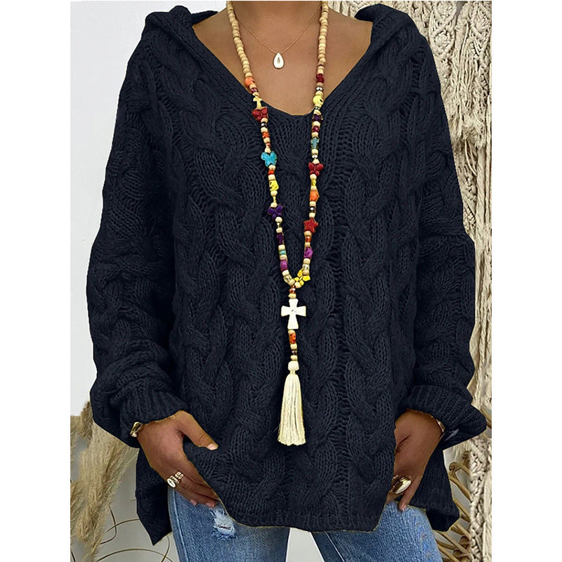 Damen nan grob gestrickter Kapuzenpullover mit Zopfmuster und weitem Oversize-Schnitt Echo Archiv