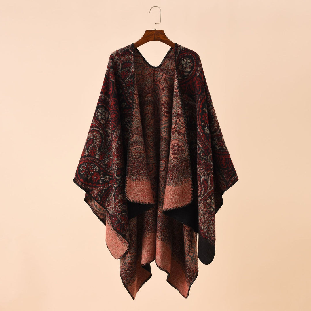 Damen Jacquard Poncho mit Paisley‑Muster – Avérine