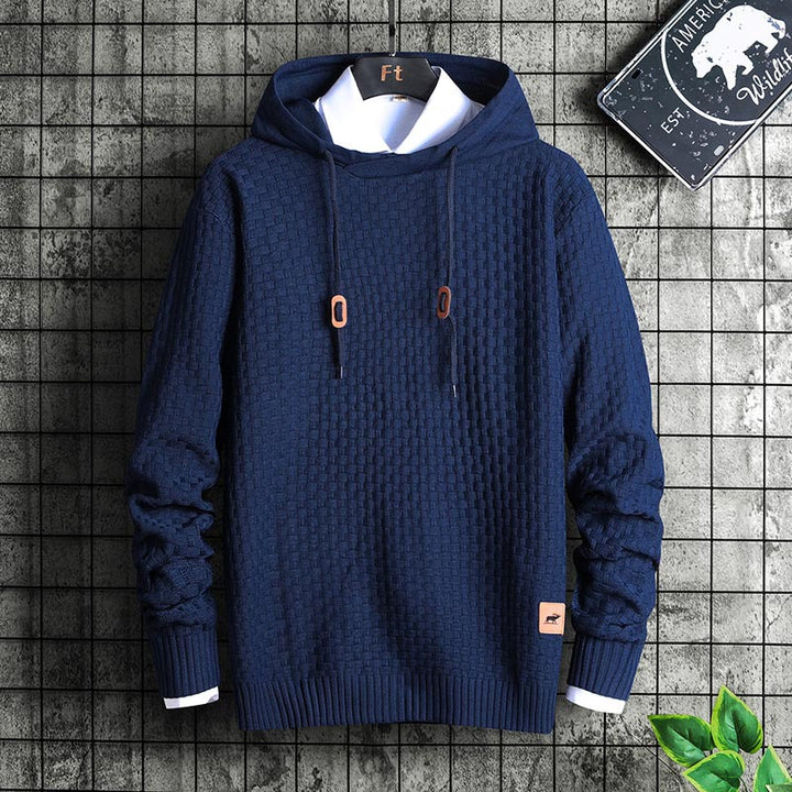 Herren Strukturiertes Kapuzenstrick-Pullover mit Reliefstruktur Echoarchiv