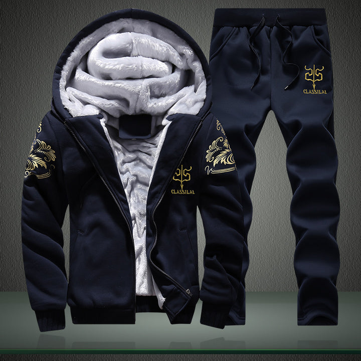 Herren Gefüttertes Freizeit-Trainingsanzug-Set mit Teddyfutter und Kapuzenjacke – Cavarno