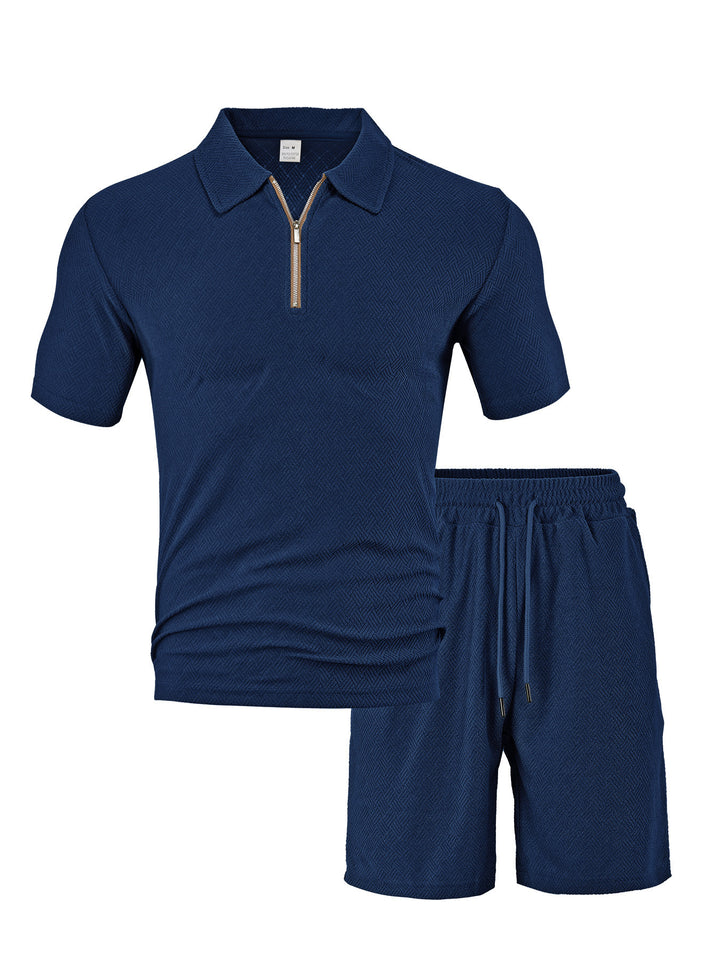 Herren sportliches Kurzarm-Set mit stylischem Reißverschluss und elastischem Bund Echoarchiv