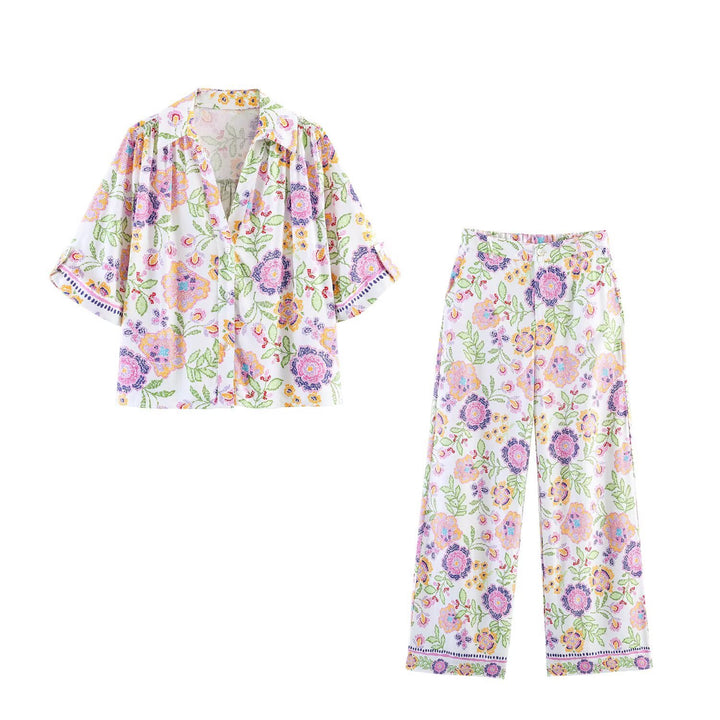 Damen Weite Palazzo‑Hose mit floraler Stickerei und Hoher Taille Echo Archiv