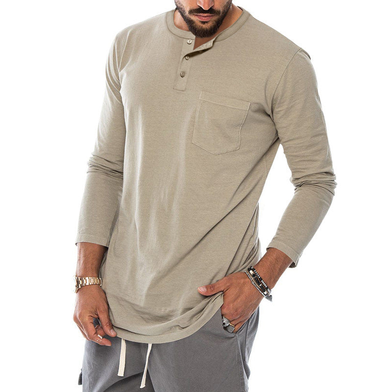 Herren Langarm-Henley-Shirt mit Brusttasche aus hochwertiger Baumwolle Echoarchiv