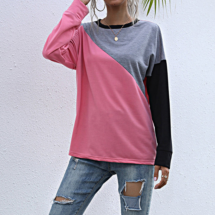 Damen Lässiges Colorblock-Sweatshirt mit diagonaler Teilung und Raglanärmeln Echoarchiv